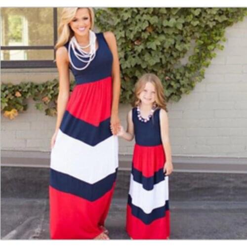 2017 Mommy and me family matching mother daughter dresses clothes striped mom and daughter dress kids parent child outfits