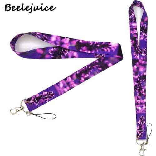 24pcs Lavender Flowers Lanyard Keys Phone Holder Funny Neck Strap With Keyring ID Card DIY webbings ribbons Hang Rope Gifts