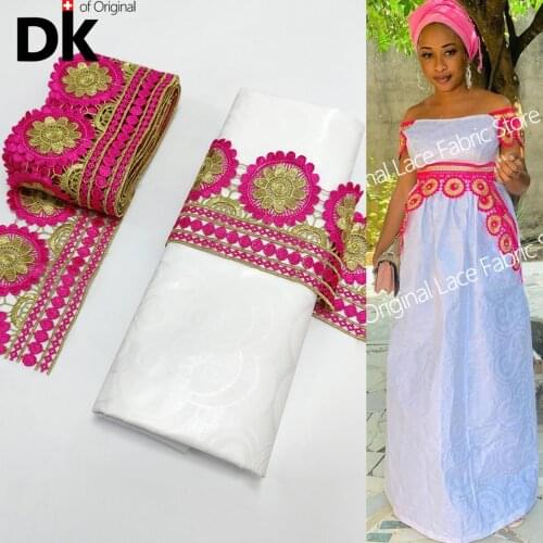 5+5 Yards 2021 Latest African Lace High Quality Bazin Riche Original WithRibbon Bilateral Handicrafts Senegal Bride Dresses