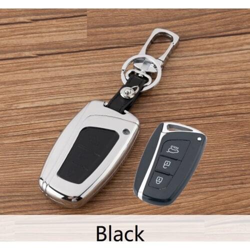 Zinc alloy+Leather Car Key Fob Cover Case Chain For Hyundai Grand Santa Fe IX45 2013 2014 2015 2016 key Case Remote Accessories