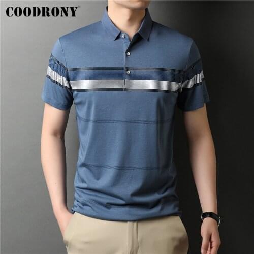 COODRONY Brand High Quality Summer New Arrival Soft Cotton Silk Short Sleeve Polo-Shirt Men Clothing Fashion Striped Tops C5256S