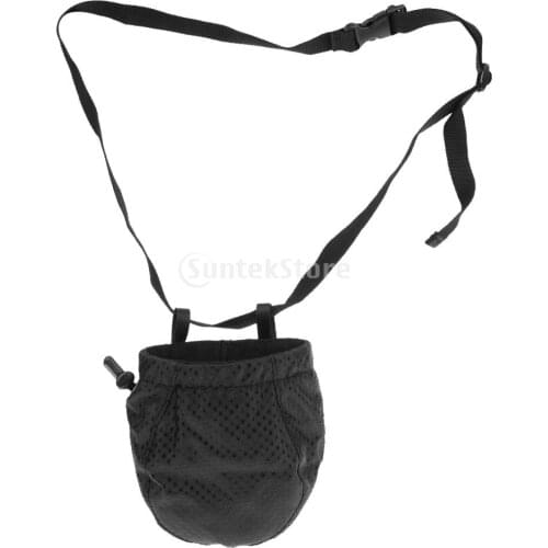 Kids Compact Rock Climbing Bouldering Chalk Bag with Adjustable Waist Belt & Drawstring Closure - Black