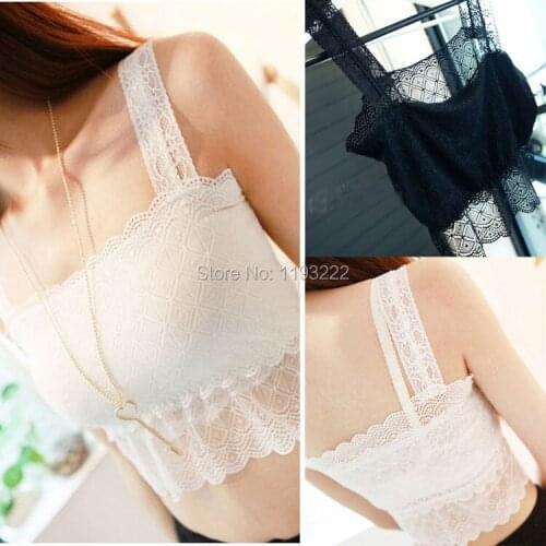 Korean Women Backless Lace Floral Strap Padded Wraped Chest Crop Cami Top Blouse Shirt