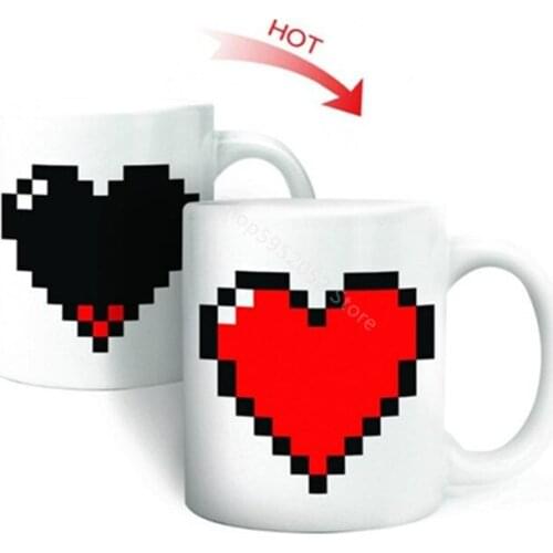 Creative Heart Magic Temperature Changing Cup Color Changing Chameleon Mugs Heat Sensitive Cup Coffee Tea Milk Mug Novelty Gifts