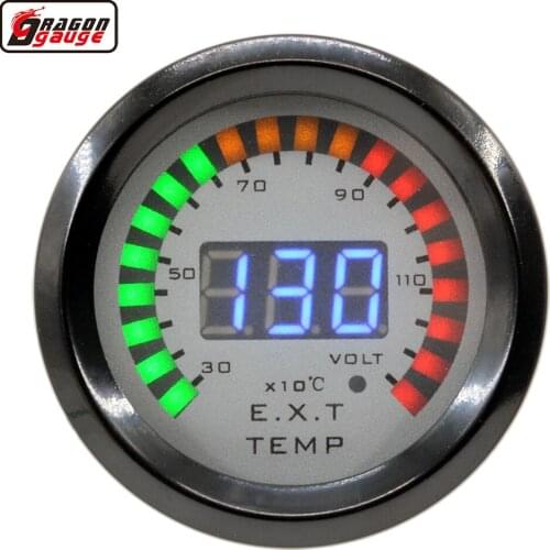 Round Earth 52mm Digital 20 LED Auto Car Exhaust Gas Temperature Gauge and Volt Modification EXT Temp Meter Free Shipping