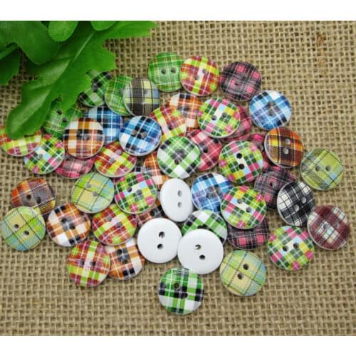 50Pcs Mixed Round Grid Wood Shape Apparel Sewing Buttons For Kids Clothes Scrapbooking Decorative Handicraft DIY Accessories
