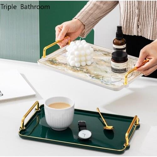 Nordic Ceramics Tray Rectangle Bathroom Toiletry Set Cosmetic Tray Organizer Kitchen Desktop Tableware Sundries Storage Holder