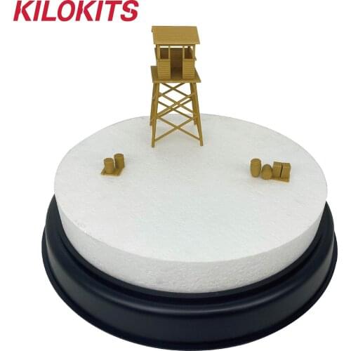 1/72 Scale Landscape Base Dia.25cm with Watch Tower and Drums Pallet Model Kits DIY Hobby Diorama