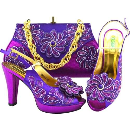 Fashion Purple Color Italian Shoes with Matching Bags Shoes and Bag Set African Sets 2019 Fashion Sandals For Party