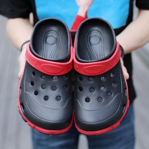 Beach Shoes Mens Summer New Casual Fashion Hollow Breathable Sandals Korean Youth Non-Slip Thick-Soled Lightweight Slippers