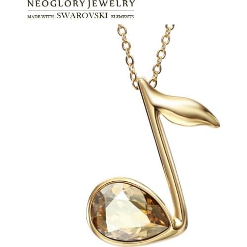 Neoglory Austria Crystal Pendant Long Necklace Light Yellow Gold Color Music Notes Shaped Lady Fashion Style Exquisite Sale