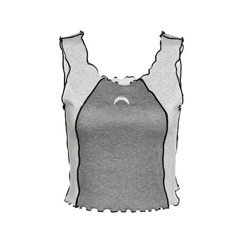 New Summer Grey Moon Printed Vest Top Streetwear Harajuku Sexy Dew Navel Camisoles Kawaii Cool Girl