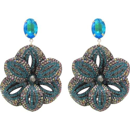 New Bohemian Big Flower Earrings for Women Drop Dangle Earrings Statement Rhinestone Original Designer Earring Fashion Jewelry
