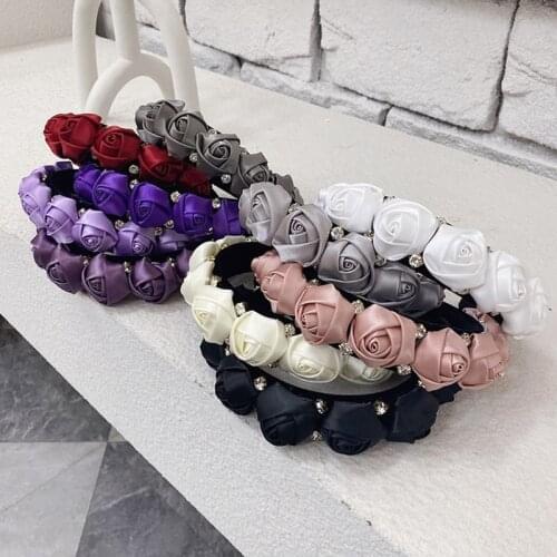 Three-dimensional Flower Diamond Headbands Fashion Hair Accessories Women Rose Flower Wide Side Hairband Wild Hair Band Headwear