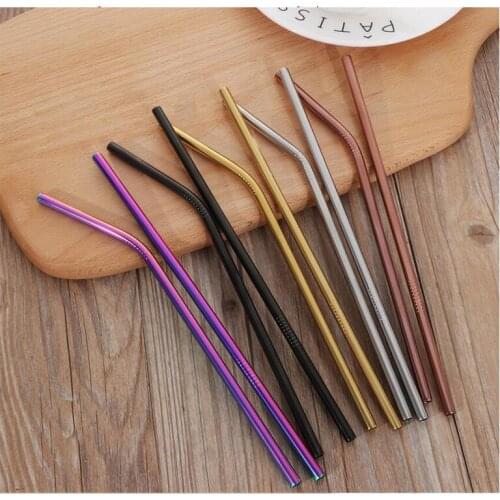 Wholesale 600Pc High Quality Colorful Straw 304 Stainless Steel Straws Reusable Bent Metal Drinking Straw with Cleaner Brush