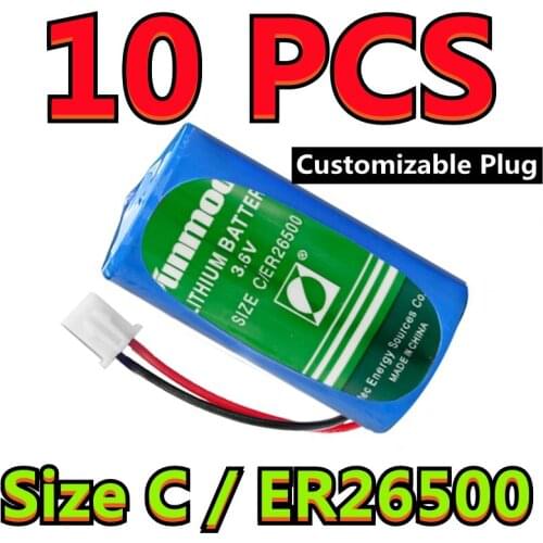 10PCS Original NEW SUNMOON ER26500 26500 size C 3.6V 8500mAh Water Meter Battery High Energy Capacity Type (Customizable Plug)