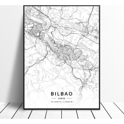Bilbao Gijon Barcelona Valencia Algeciras Ourense Spain Canvas Art Map Poster