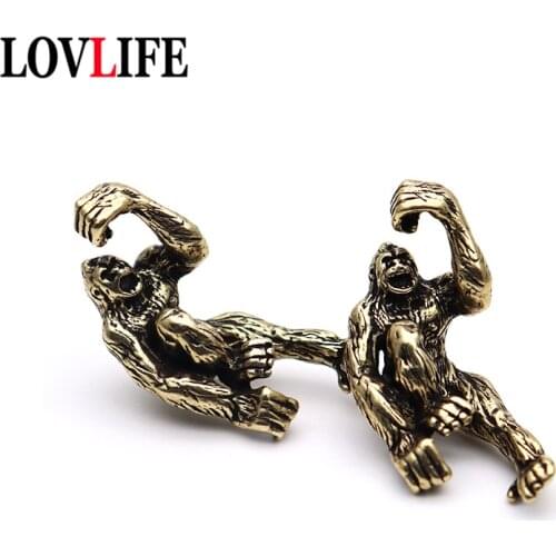 Pure Copper Gorilla EDC Pendants Outdoor Umbrella Rope Lanyard Jewelry Paracord Beads Keychain Retro Creative Decoration Keyring