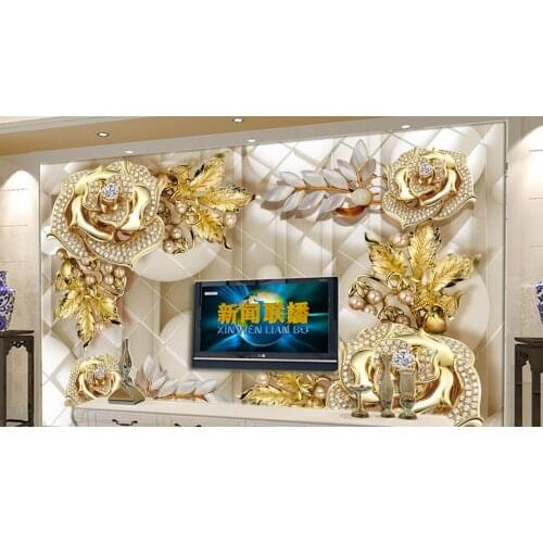 Custom 3d wall wallpaper for bathroom living room Gold jewelry flowers soft bag jewelry Background wall wall papers home decor