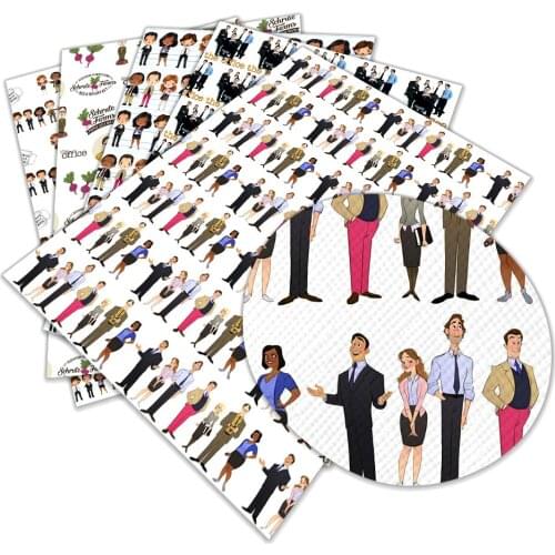 Aesthetic The Office Printed Faux Leather Sheets Lychee Bottom Synthetic Fabric for DIY Hair Bows Earrings Craft 22*30cm