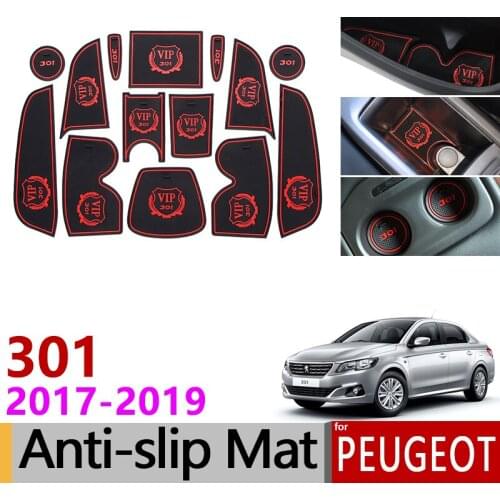 Anti-Slip Gate Slot Mat Rubber Cup Mats for Peugeot 301 2017 2018 2019 facelift Accessories Stickers Car Styling Non-Slip Pad