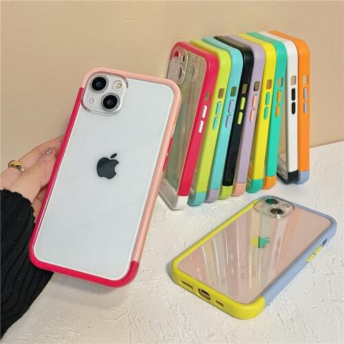 Candy Color Clear Phone Case For iPhone 12 11 Pro Max X XR XS Max 6S 7 8 Plus Shockproof Bumper Silicone Frame Transparent Cover