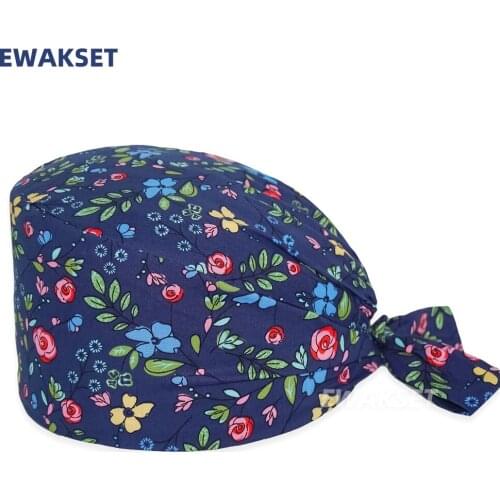 Adjustable Scrub Caps Cotton Floral Printed Working Hats Pet Grooming Agency Nursing Hat Beautician Women Nursing Surgicals Cap