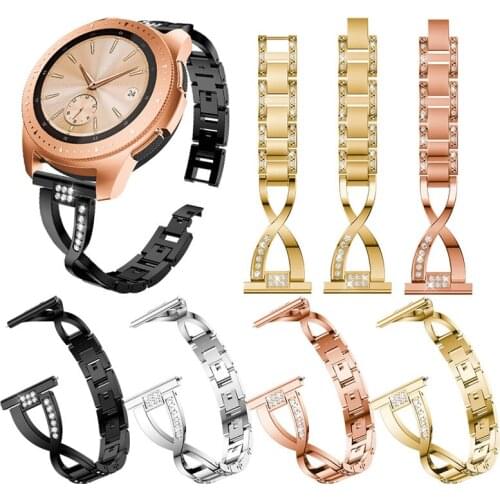 20mm 22mm Stainless Steel Strap For Samsung gear s3 S2 Galaxy Watch 46mm 42mm Classic Frontier Band Bling Rhinestone bracelet