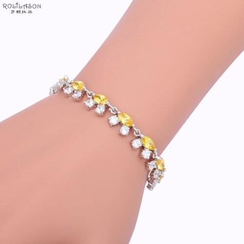 ROLILASON summer vibe Yellow and white Zircon Crystal Party Gifts Silver Wholesale Retail Fashion jewelry Charm Bracelets TBS955