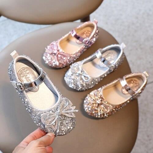 Girls Bling Princess Shoes Silver Wedding Shoes For Baby Children Mary Janes Shoes Crystal Shallow Singler Shoes Toddlers Autumn