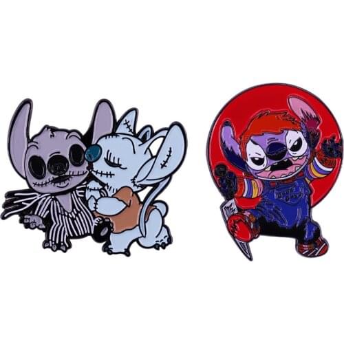 Creative Cartoon Animation Interstellar Baby Stitch and Angie Kissing Brooch Sweet Love Metal Badge Couple Bag Pin Accessories
