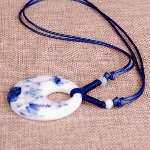 China Style Handmade Jewelry Decorated Ethnic Style Long Woven Necklace Ceramic Jewelry