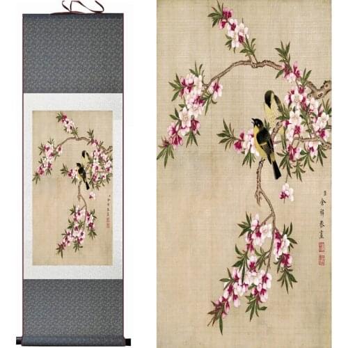 Spring Birds and White flowers Painting Home Office Decoration Chinese scroll painting flower painting birds painting