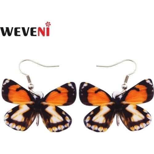 WEVENI Brincos Drop Dangle New Pieridae Butterfly Earrings For Women Bijoux Trendy Statement Acrylic Printing Insect Jewelry