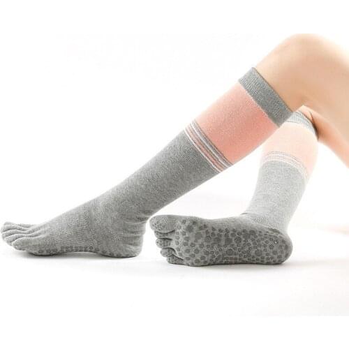 High Highs Knee High Yoga Socks, 5 Toe Long Socks No-slip for Pilates, Barre