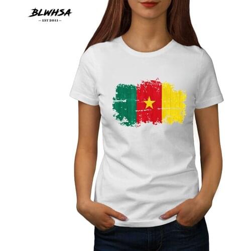BLWHSA Women Summer Casual T Shirt Cameroon National Flag Printed Cotton T-Shirts Short Sleeve O-Neck Girls Short Tops