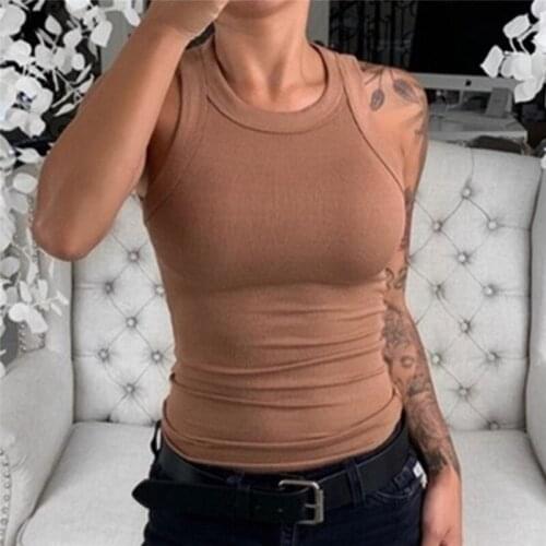 Womens Sexy Slim Sleeveless Tank Tops Casual Solid Color Ladies Fitness Vest Female Clothing Tops