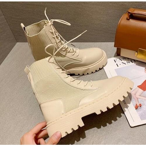 Ankle Boots for Women Pop Autumn Motorcycle Boots Thick Heel PlatfoAnkle Brm Shoes Woman Slip on Round Toe Vogue Boots