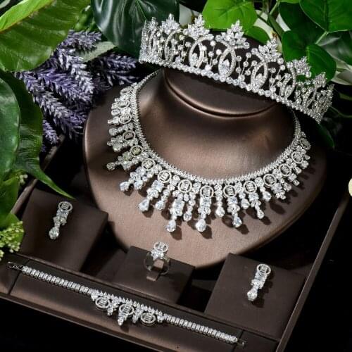 HIBRIDE New Statement Women Jewelry Set Long Tassel Necklace White Gold Color Wedding Set Fashion Female Hair Accessories N-1643