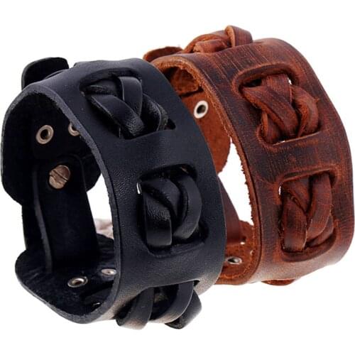 Punk Cool Cuff Bangle Vintage Charm Brown Rock Genuine Wide Leather Men Bracelets Women Jewelry Wholesale Accessories