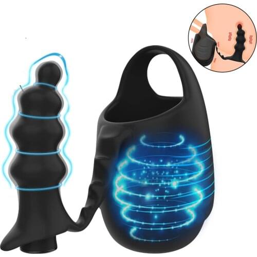 Bullet Vibrating Penis Rings Scrotum Bondage Restraint Delay Ejaculation Chastity Cage With Anal Beads Plug Sex Toys For Men