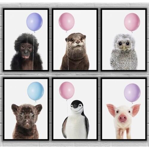 Bubble Gum Animal Series Childrens Room Monkey Otter Owl Panther Penguin Pig Posters Canvas Art Painting Wall Art