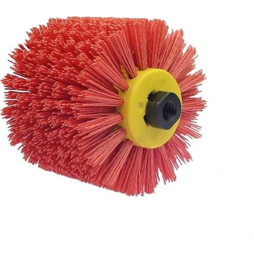 120*100*19mm Red Abrasive Wire Drum Brushes Deburring Polishing Buffing Wheel for Furniture Wood Angle Grinder Adapter