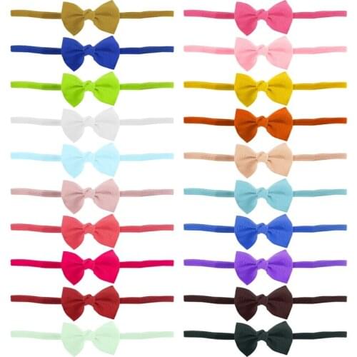 20pcs Sweet Color Kids Bow Headband Ribbon Bows with Thin Hairband Photography Props Girls Bow Tiara Headwrap Baby Shower Gift