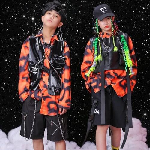 2021 Kids Long Sleeve Camouflage Shirts Black Shorts Ballroom Hip Hop Dance Costumes Boys Girls Performance Rave Clothes DQS6999