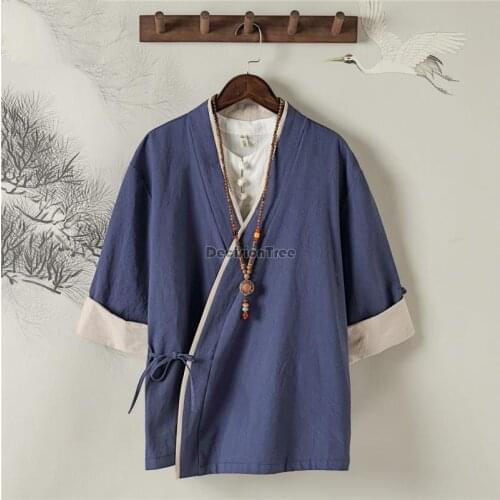 2021 japanese style medium sleeves chef cook top waiter work wear restaurant uniform breathable cotton and linen fabric top