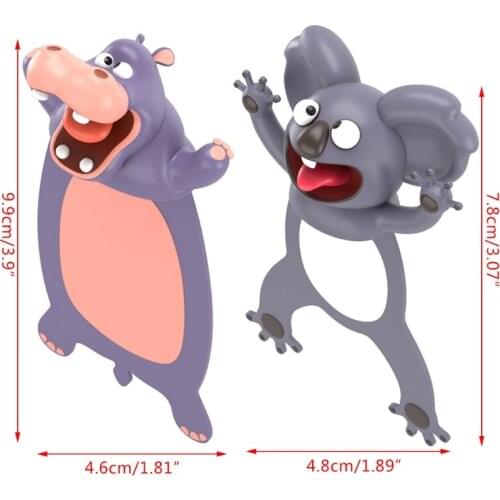 3D Stereo Cartoon Animal Bookmarks Cute Koala Hippo PVC Creative Book Markers