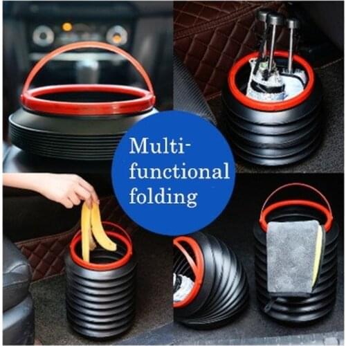 4L Direct Wind Car Trash Bin Garbage Can Car Wash Telescopic Bucket Folding Trash Organizer Garbage Holder Universal Black