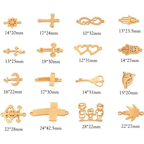 5pcs Stainless Cross, Heart Accessory Connector Charm Pendant for Gold DIY Bracelet Anklet Earring Jewelry Making Supplies