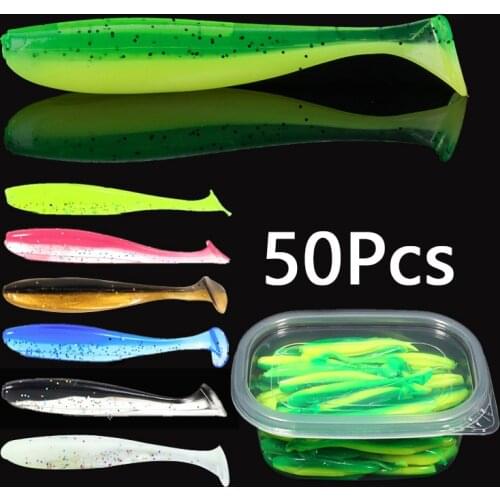 50Pcs Silicone Bait Set Shad 5.5cm 1.2g Minnow Artificial Bait Soft Lures Fishing Lure Black Fish Bait Accessories peche